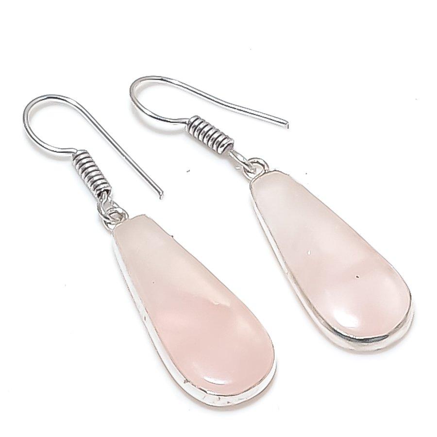 Rose Quartz Handmade 925 Sterling Silver Jewelry Earring 1.65" z6H00