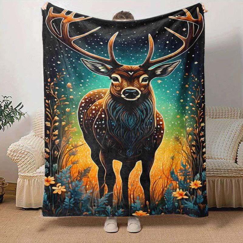 1pc Deer Printing Lightweight Flannel Blanket, Comfortable and Warm Blanket, for Camping Sofa Bed and Couch Office, Suitable for Gift Blanket