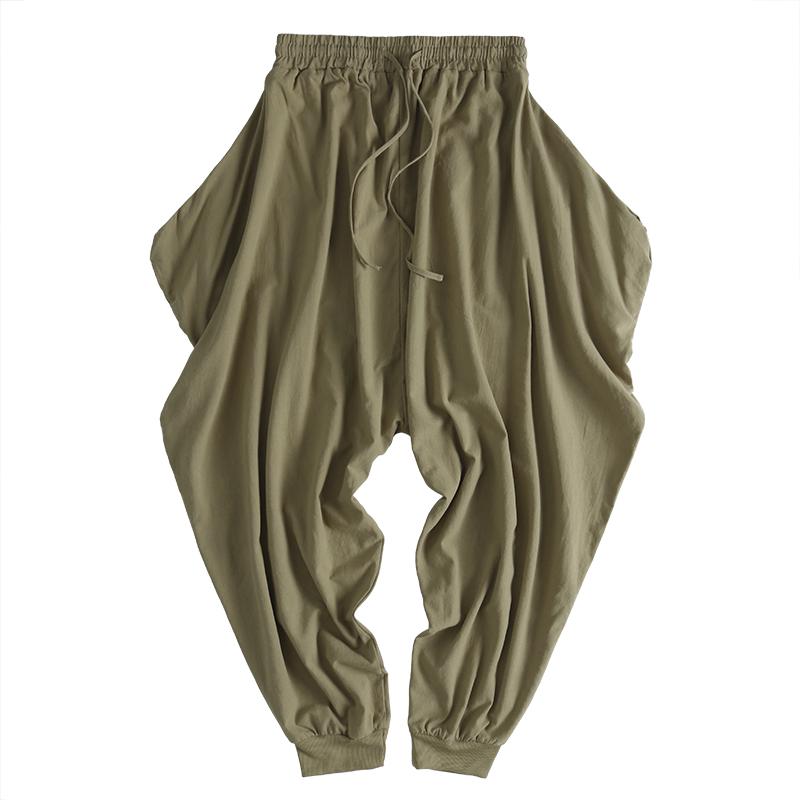 Хлопковые льняные шаровары, мужские мешковатые брюки, брюки в японском стиле с широкими штанинами, повседневные свободные брюки