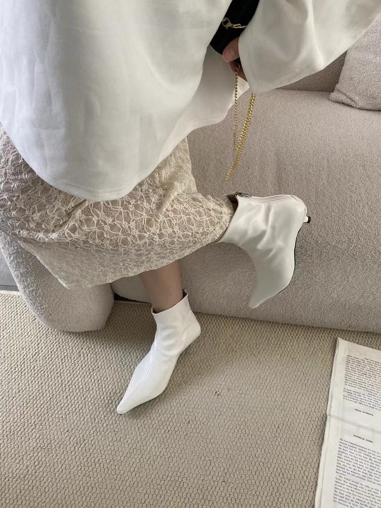 Fashion Fashion Women Ankle Boots Pointed Toe Chelsea Botas Thin Mid Heels Black White Brown Back Zipper Fashion Pumps Shoes Woman  39