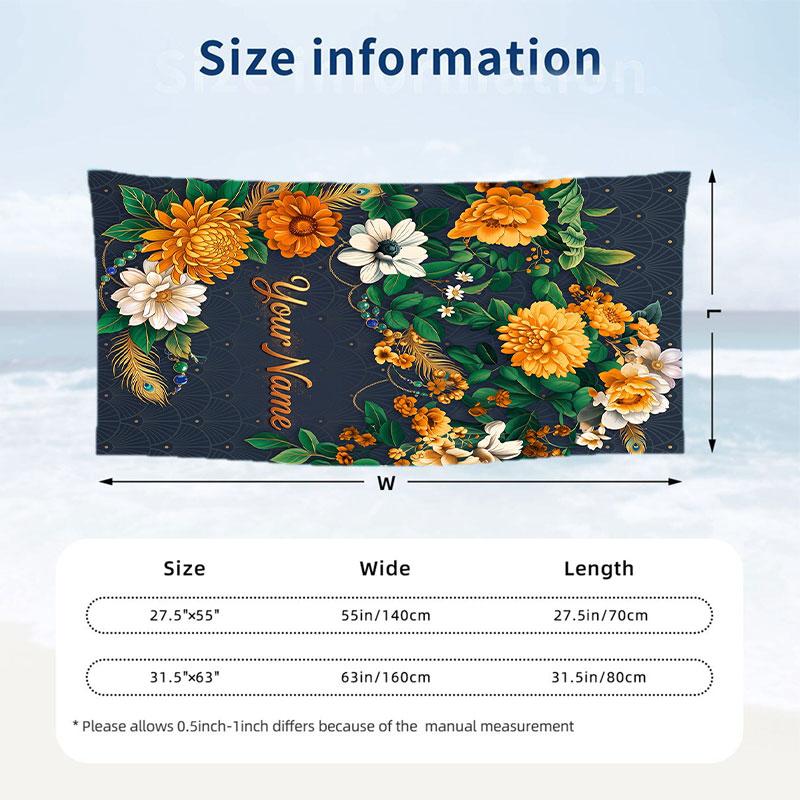 Floral Elegance 8 Theme Quick Dry Beach Towel Custom Name Text Print Large Sand Resistant Towel Beach Vacation