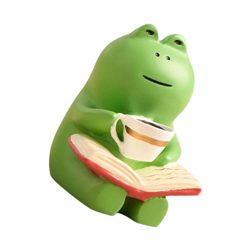 Coffee Frog with Rocking Chair Resin Figurine Miniature Desk Decors Ornament For Home Office Garden Landscape Decoration