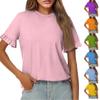 Ladies Summer Solid Color Short Sleeve Ruffle Round Neck T-Shirt