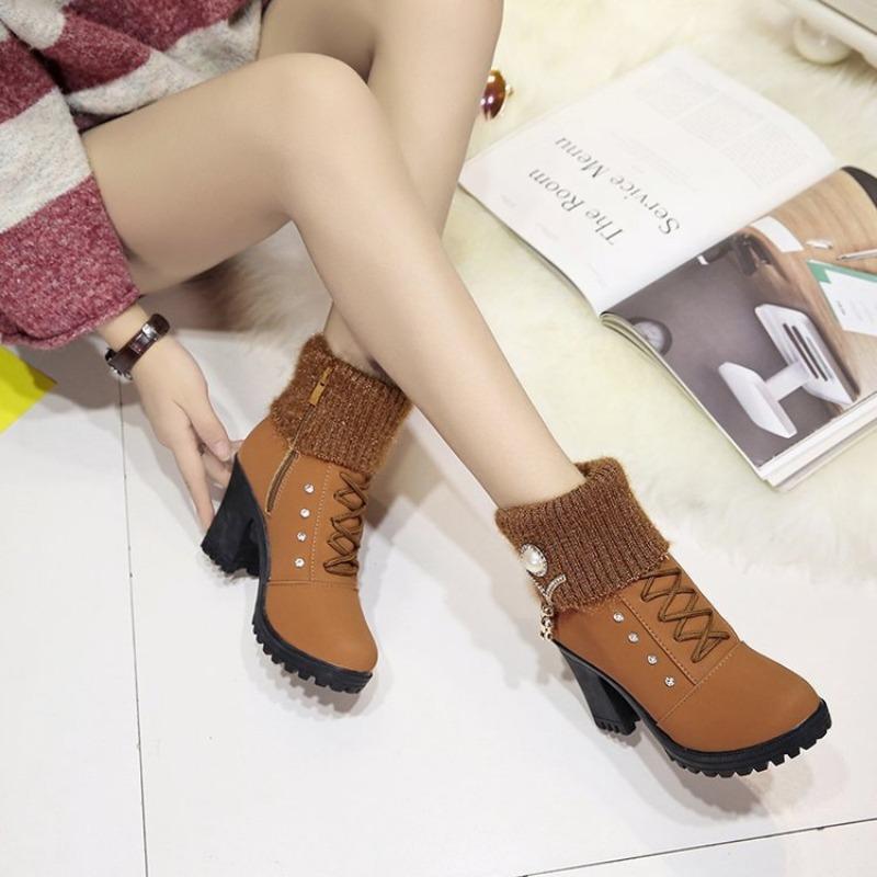 Женские ботинки Martin с отделкой из страз, высокий толстый каблук, короткая застежка-молния