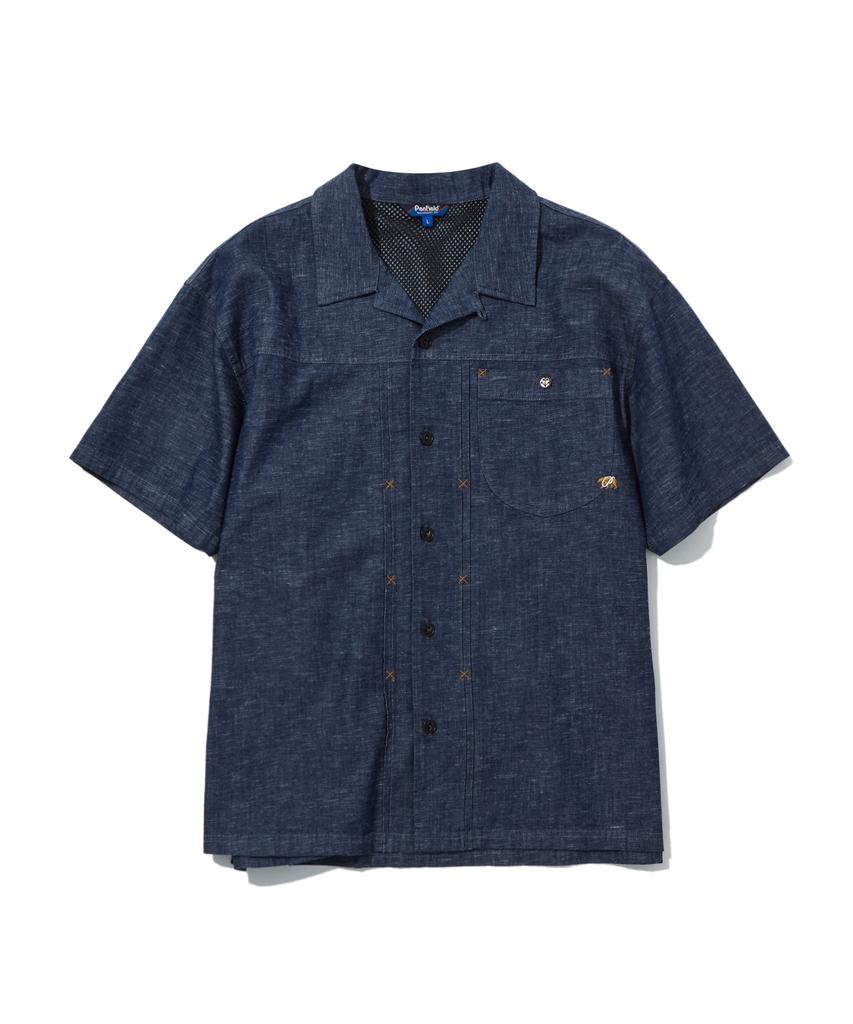 PENFIELD Washed Slub Denim Open Collar Short Sleeve Shirt Indigo_Fs2Wr02U