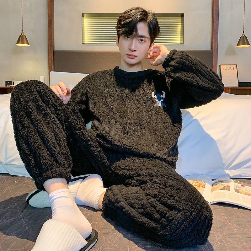 Мужская пижама из кораллового флиса — плотная, теплая зимняя фланель для подростков и старшеклассников