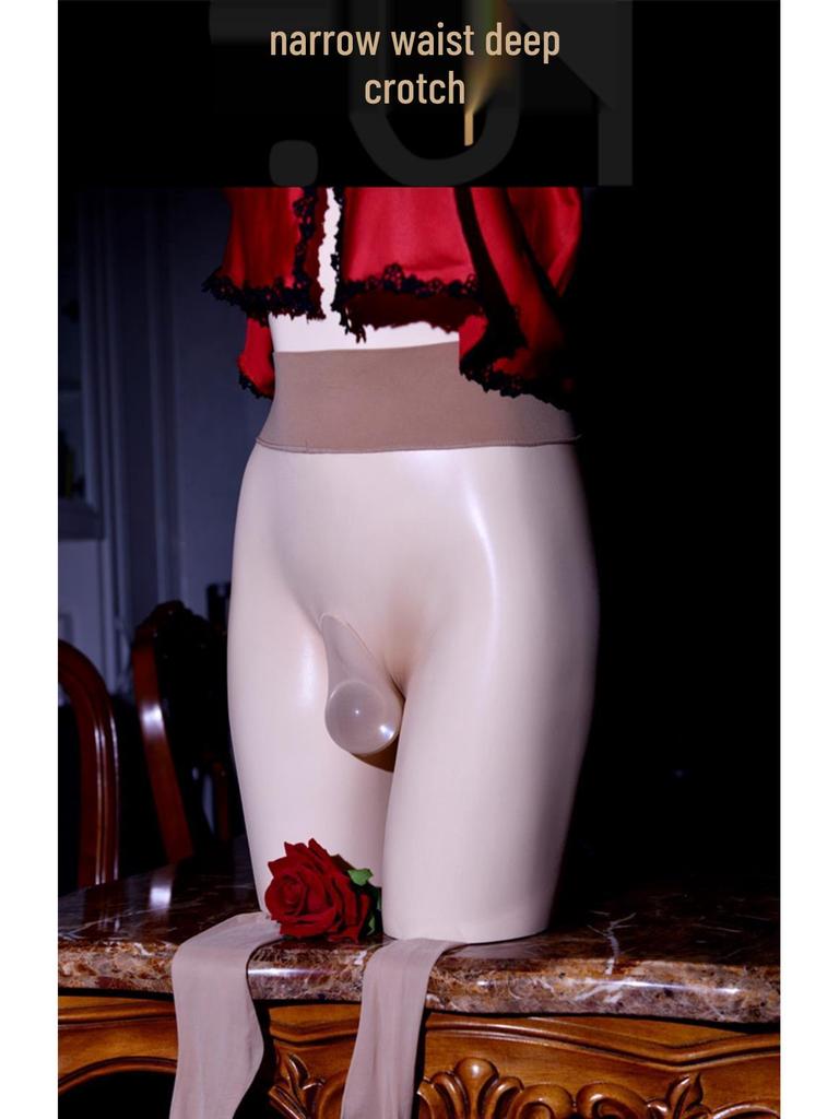 Шелковистые 0,01" Бесшовные Мужские Ультратонкие Прозрачные Колготки Большого Размера с Глубокой Ластовицей и Защитой JJ