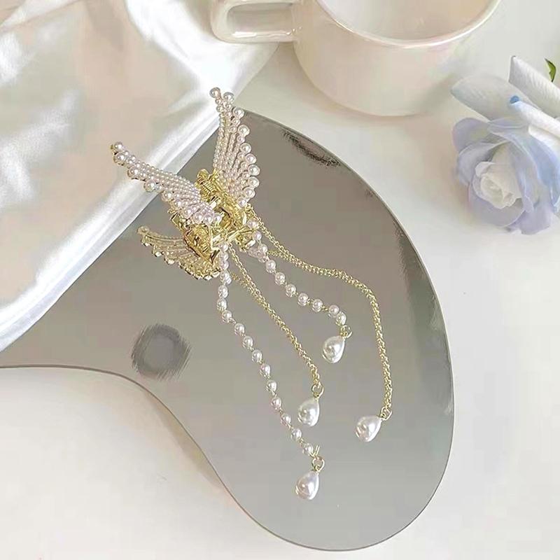 Tassel Butterfly Pearl Hair Clip Women Hair Claw Hairpin Hair Crab Hairaccessory