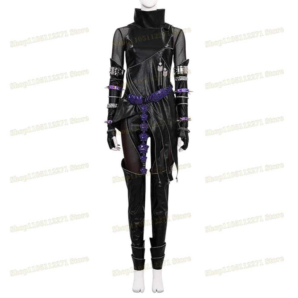 Kpop Охотники на демонов Руми Косплей Костюм Парик Черный Кожаный Боевой Костюм Взрослый Женский Плащ Брюки Ремень Перчатки Хэллоуин Вечеринка
