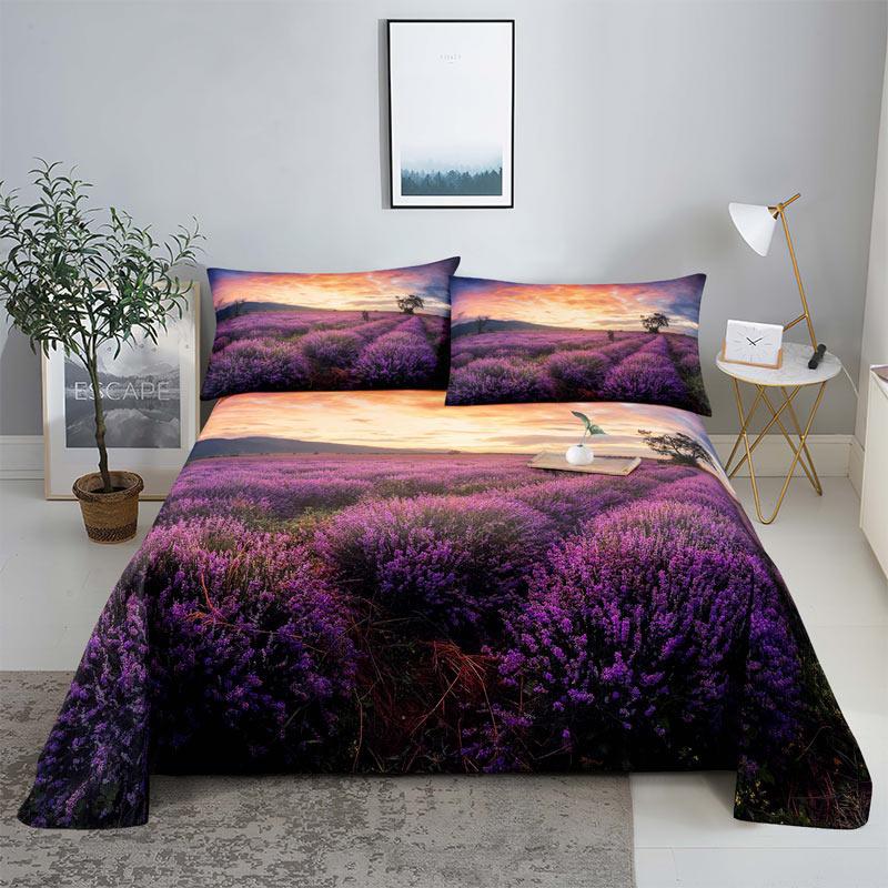 Purple Bedding Set Bed Sheet Linens Pillow Case Queen King Size Lanvender Butteryfly for Bedroom Soft Twin Full Single Double