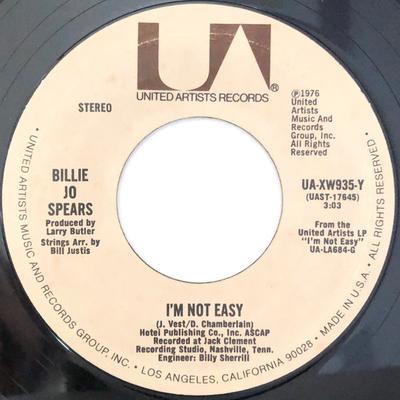 7-дюймовая пластинка BILLIE JO SPEARS - I'm Not Easy UAXW935Y UNITED ARTISTS 1976 US Кантри/Фолк Б/У