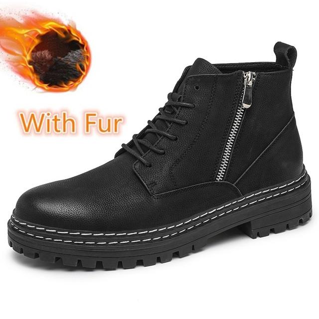 Fashion Cow Leather Suede Men Shoes Autumn Winter Casual Ankle Boots Outdoor Warm Snow Boots Lace -Up Zip Shoes Motorcycle Boots
