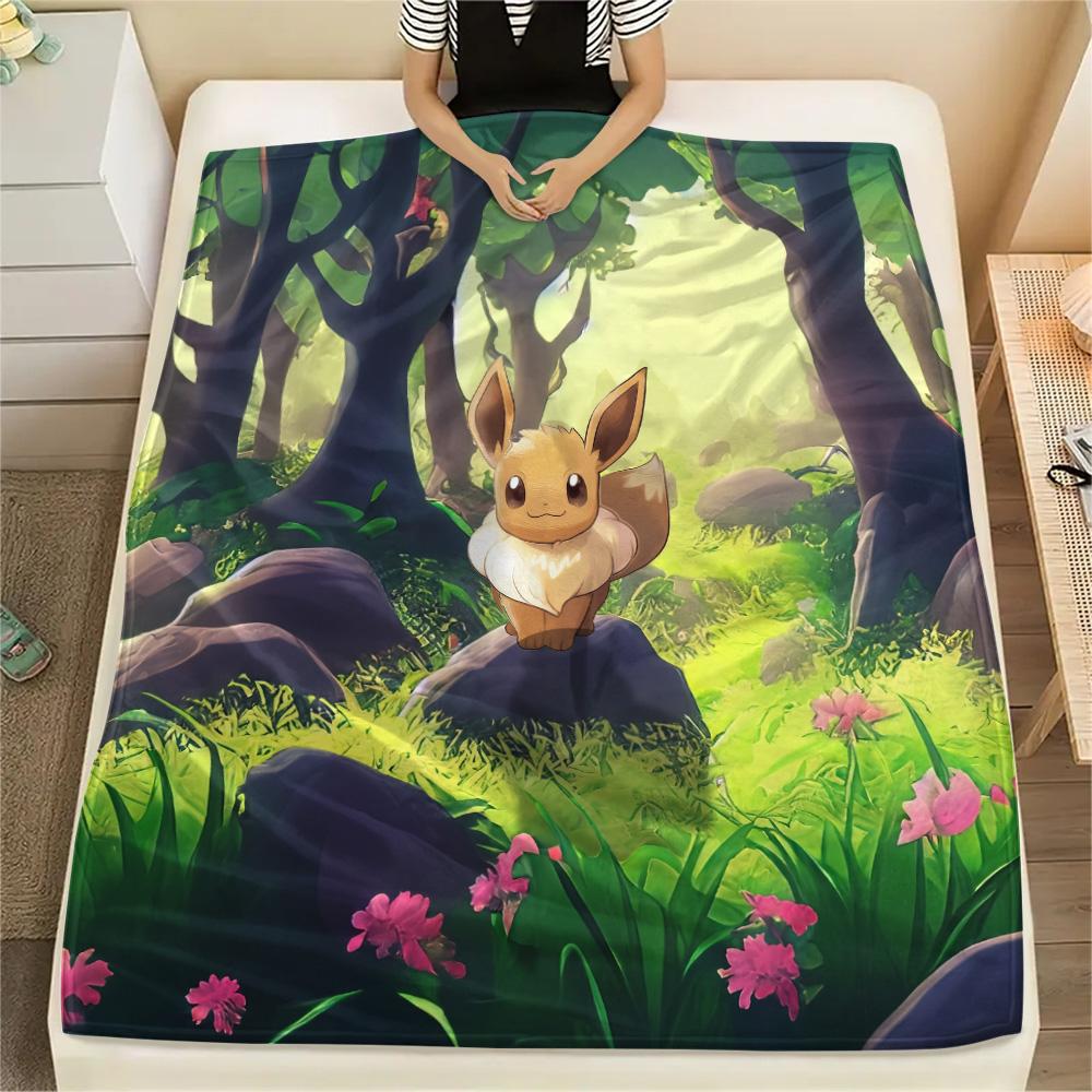 Eevee Print Flannel Blanket, High quality Comfortable for All Seasons, Home Decor, Warmth and Comfort