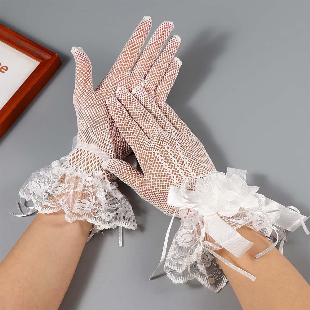 Thin Retro Mesh Women Sun Protection Bridal Hand Sleeve Wedding gloves Flower Lace Mittens