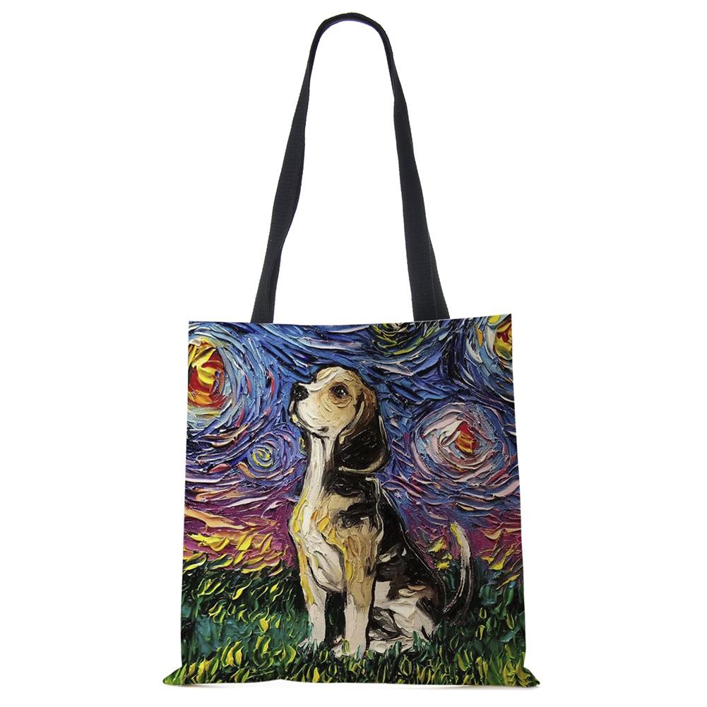 Звездное небо Животное Собака Принт Сумка-тоут Сумка через плечо Женская Большая Повседневная Сумка для покупок Дамская Ручная сумка для покупок На открытом воздухе CLE