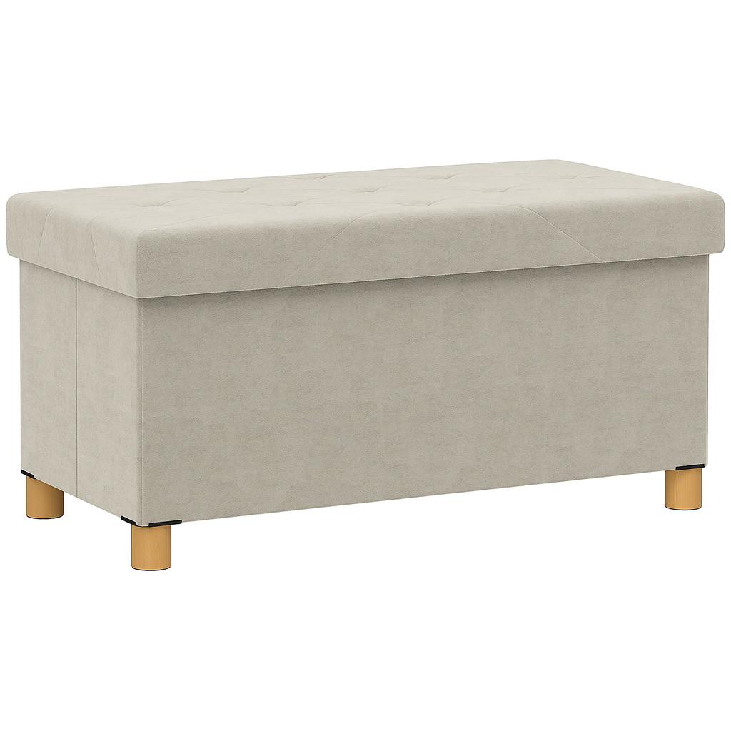 Foldable storage bench end of bed volume 67 L load capacity 120 kg with lid 76L x 38l x 38H cm cream