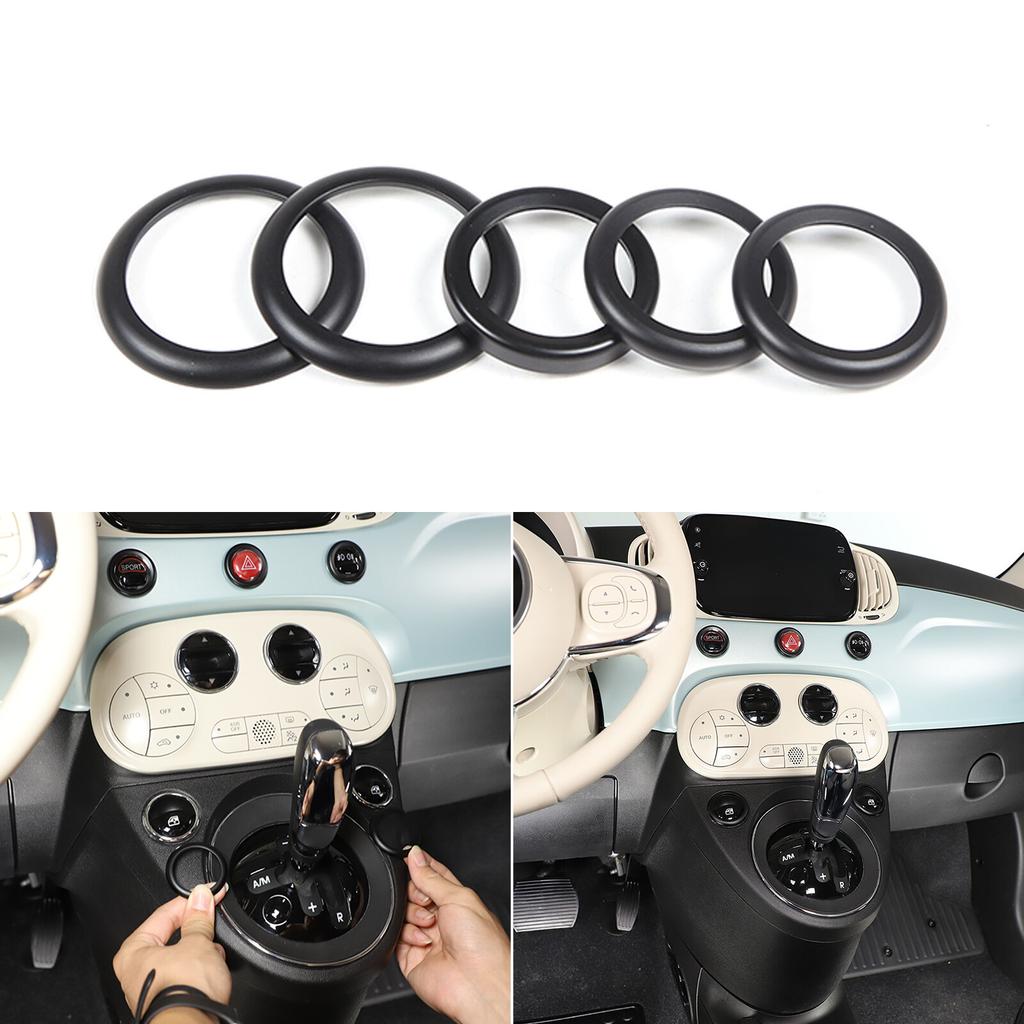 Black Alloy Center Console Knob Ring trim for Fiat 500/Abbas 595 695 2010-22