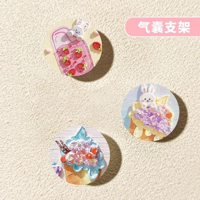 Round Oil Painting Flower Phone Stand, Telescopic Air-Cushion Stand, Adhesive Desktop Phone Stand