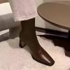 Square Toe Women Ankle Boots Elegant High Heels Leather Shoes Woman Winter 2025 Trend Party Office Shoes Fad Chunky Botas Mujer