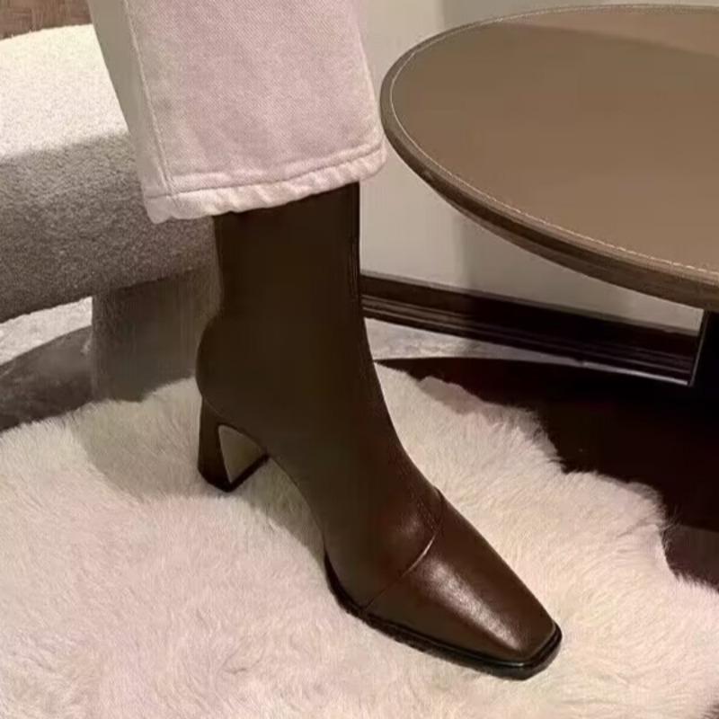 Square Toe Women Ankle Boots Elegant High Heels Leather Shoes Woman Winter 2025 Trend Party Office Shoes Fad Chunky Botas Mujer