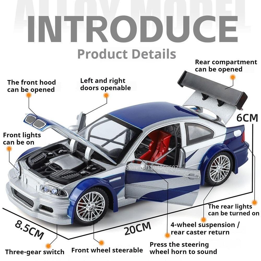 1:24 M3 GTR E46 Модель Гоночный Автомобиль Игрушки Сплав Литье под Давлением Звук Свет Двери Открываются Амортизация Оттянуть Назад Симуляция Суперкары