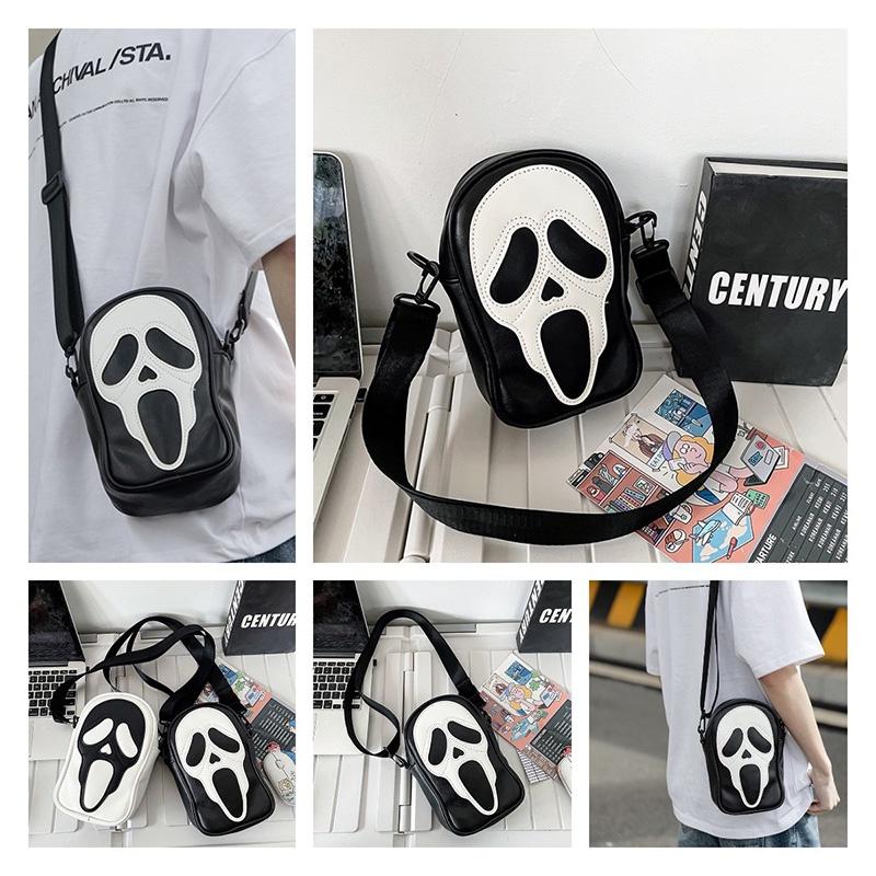 Quirky Ghost Skull Crossbody Bag Hip Korean Style Small Shoulder Bag With Pu Material