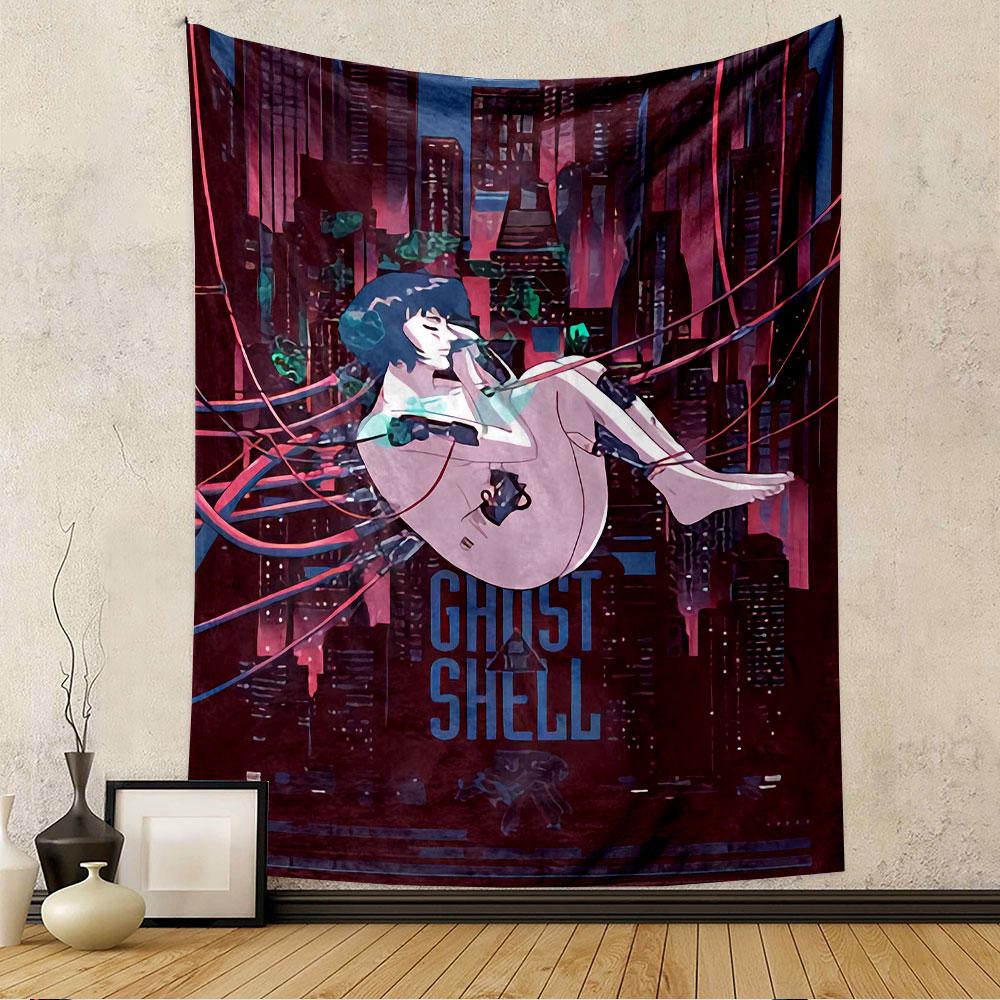 Ghost in the Shell Major Motoko Poster Tapestry Wall Hanging, Cyberpunk Anime Film Art, Sci-Fi Wall Decor for Bedroom Living Room Dorm