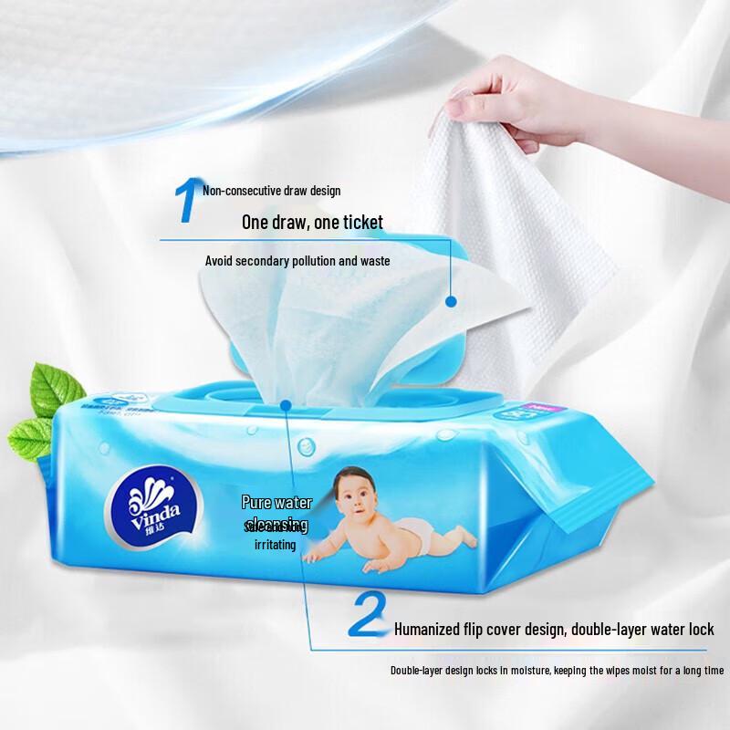 Vinda Baby Skin Care Wet Wipes, 80 Sheets x 2 Packs