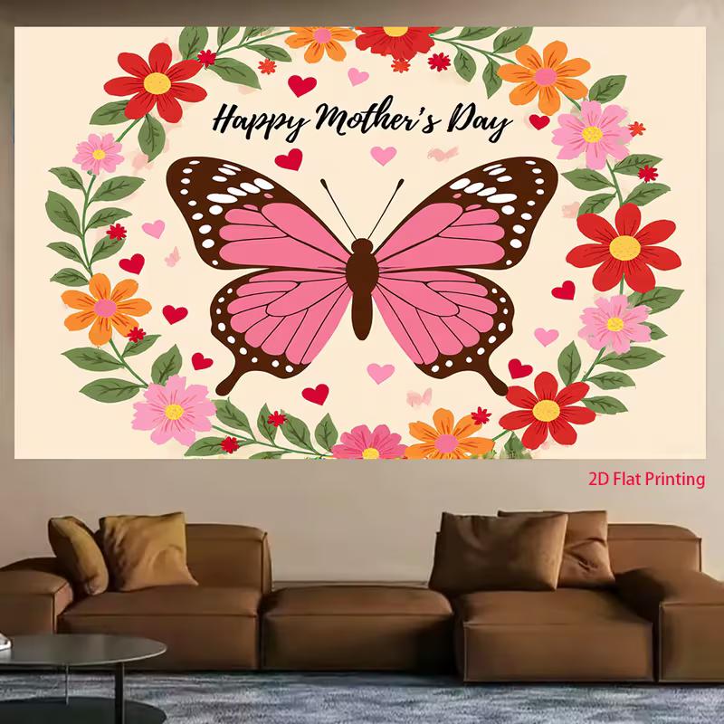 2D Mother's Day Floral Backdrop, Colorful Flower Wreath Photo Background