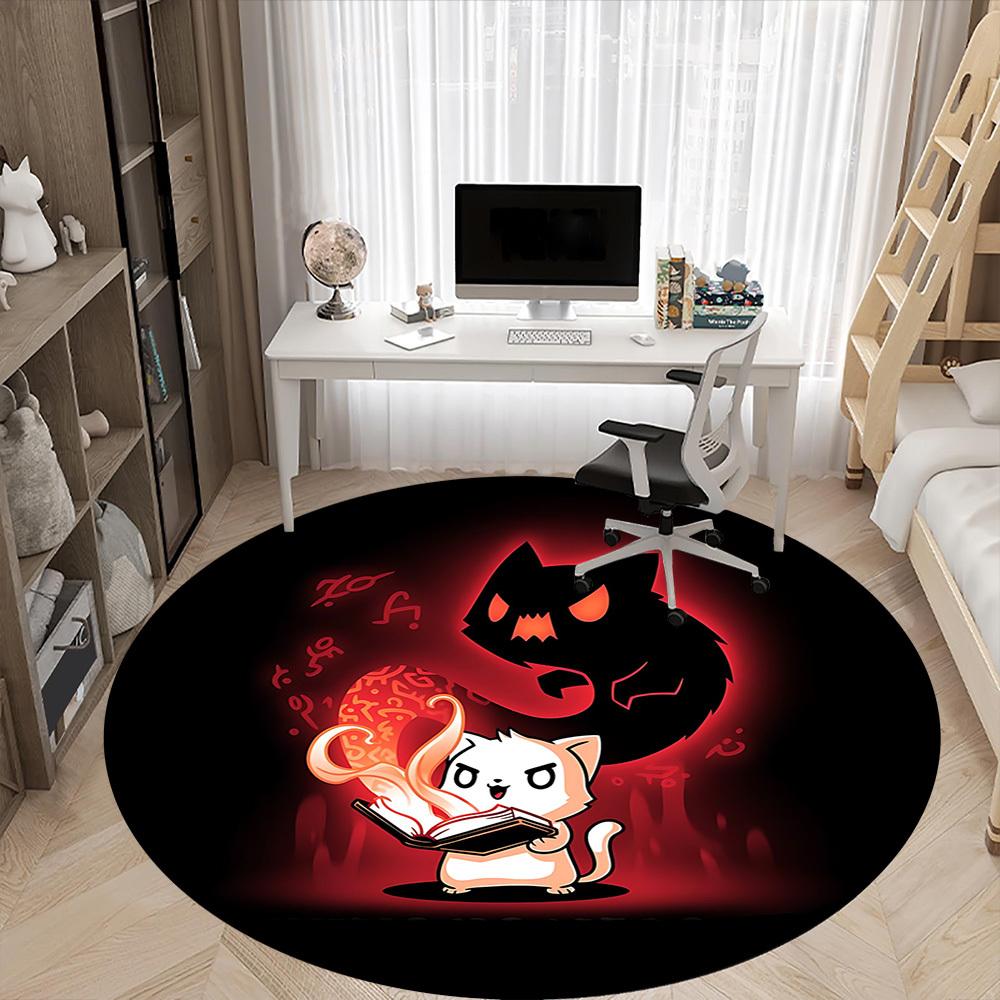 1pc Magic Cat Office Round Area Rug, Under Office Chairs Bedroom Living Room Home Decor, Room Deco, Available in Various Sizes