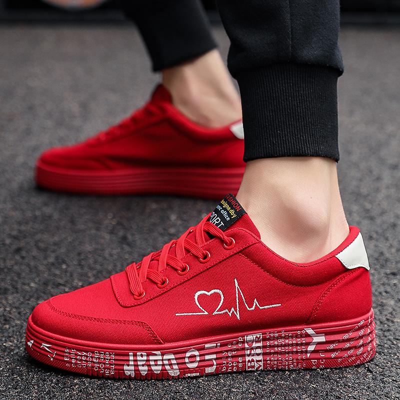 Fashion 2025 Fashion Women Vulcanized Shoes Sneakers Ladies Lace-up Casual Shoes Breathable Canvas Red White Lover Shoes Graffiti Flat