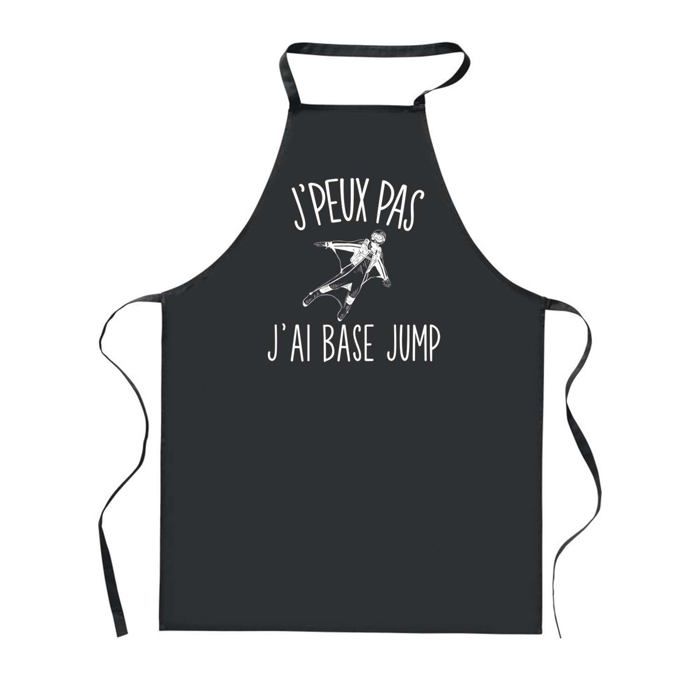 Tablier de cuisine - PLANETEE - J'peux Pas Base Jump - Noir - 90x60 cm - Coton épais imprimé France