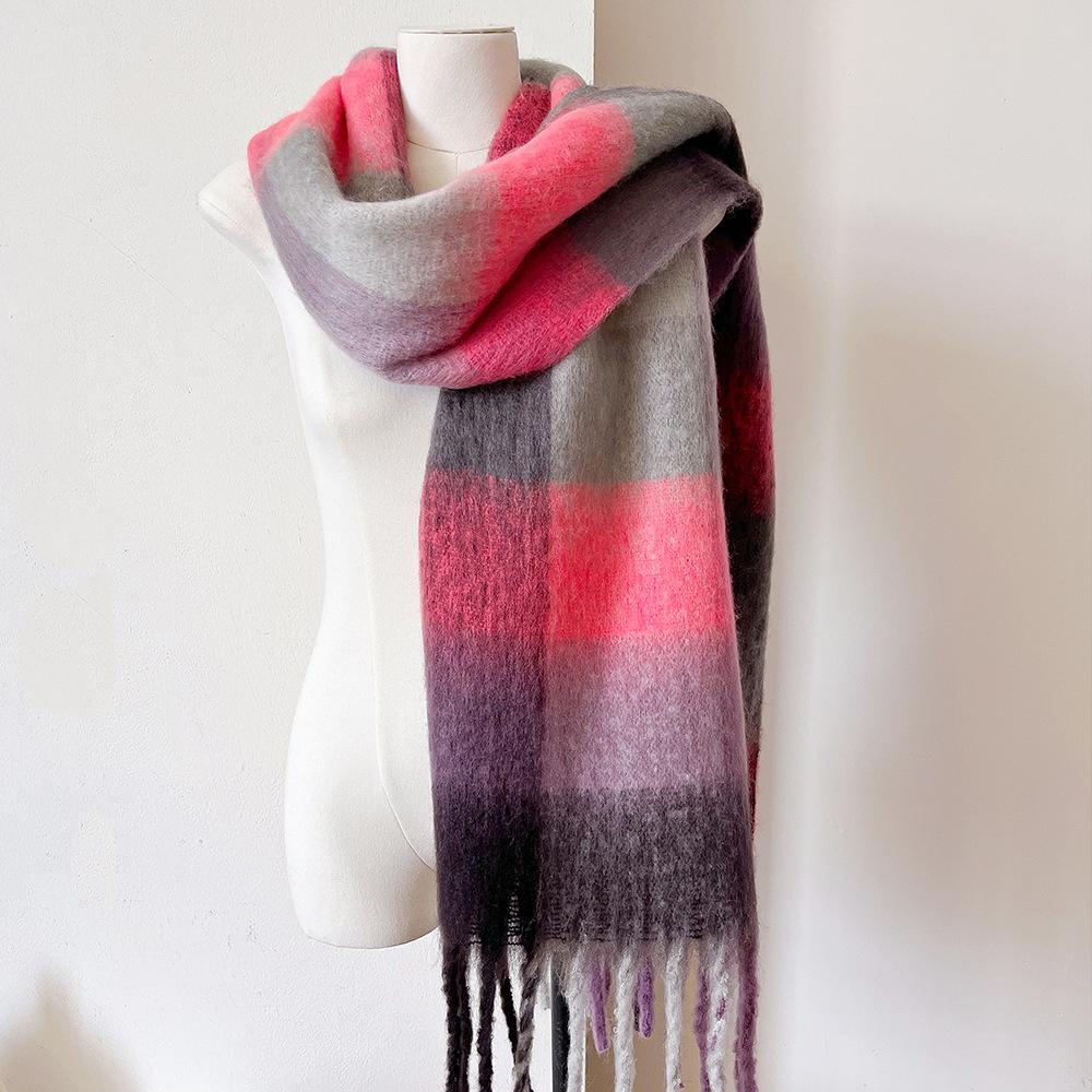 Winter New Couple's Colorful Checkered Scarf for Women's Winter Warmth Thick Mohair Long Scarf Shawl