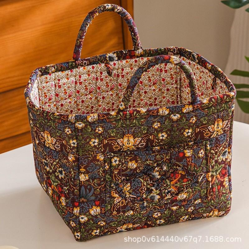 Fresh Floral Fabric Storage Basket Foldable Organizer Underwear Cosmetics Bedroom