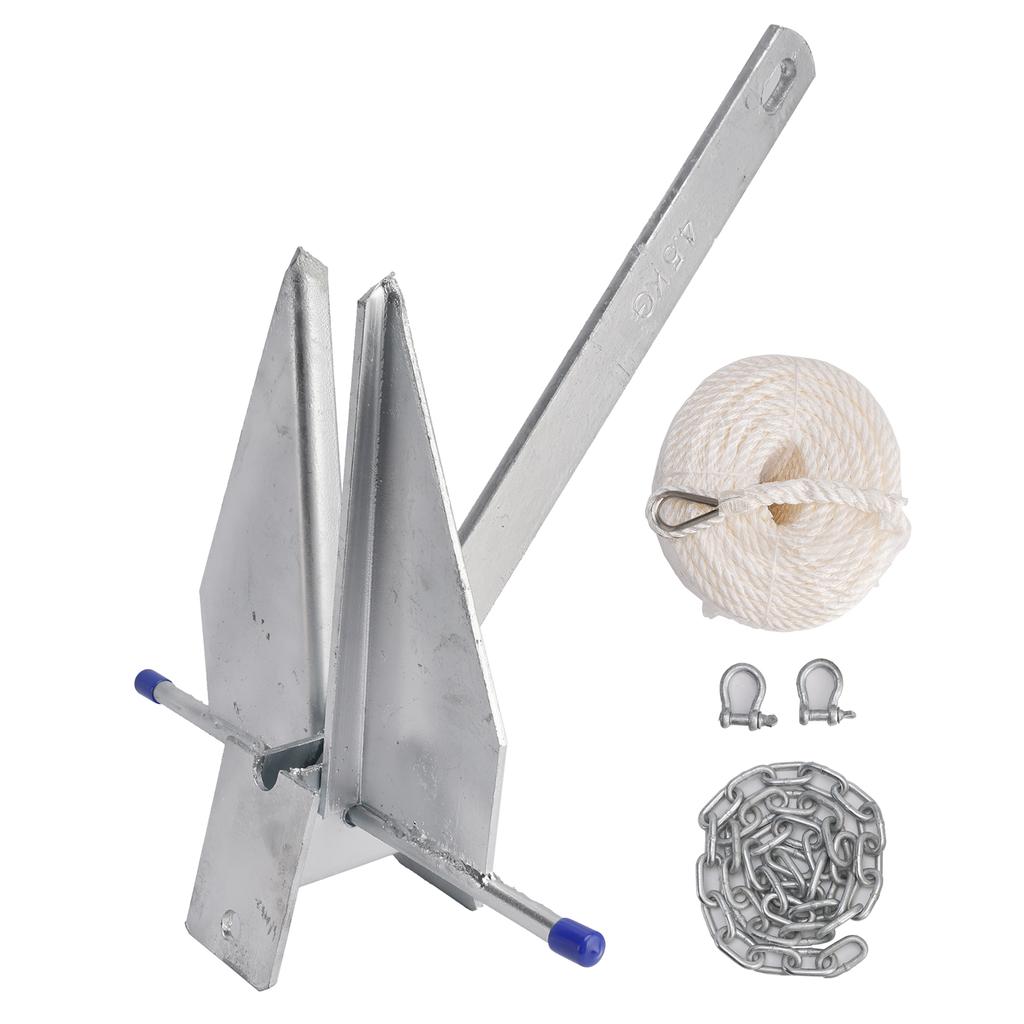 10 Lbs Steel Slide Anchor Hot-Dipped Anchor Kit Chain&Rope Set Silver For Boat