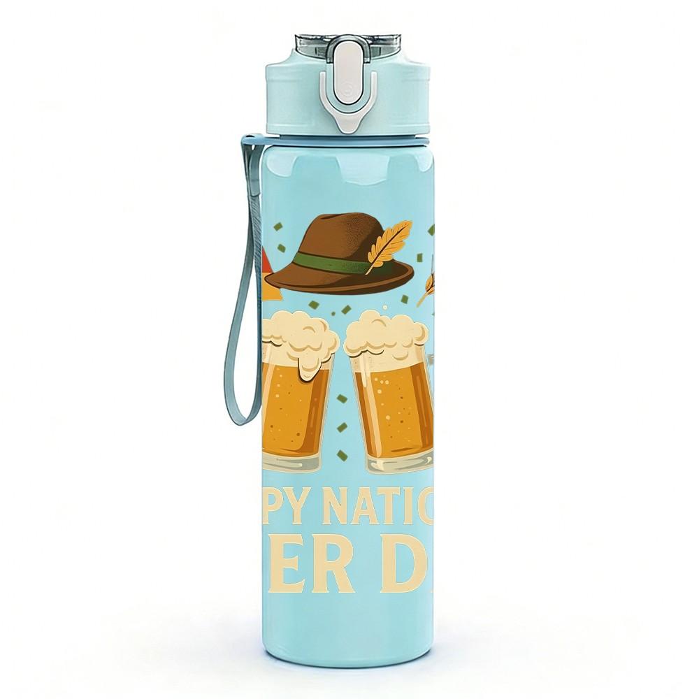 1PC Happy National Beer Day Beer Mug Print 750ml Color Plastic Sports Water Bottle Leakproof Flip Straw Lid Suitable for Sports Office Home Use
