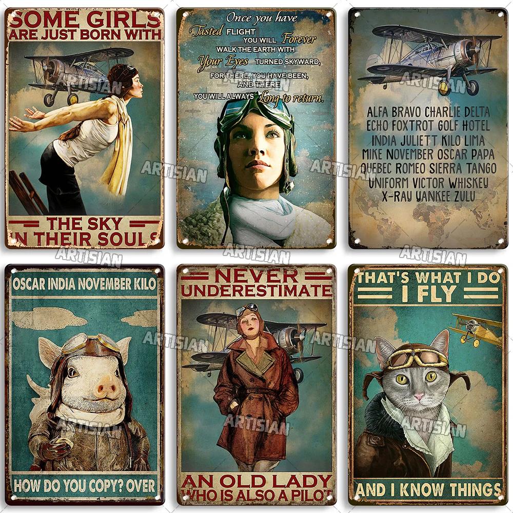 Artisian Pilot Metal Sign Flight Attendant Tin Plate Airplane Aviation Decorative Plaque Wall Decor Garage Bar Pub Club Hotel