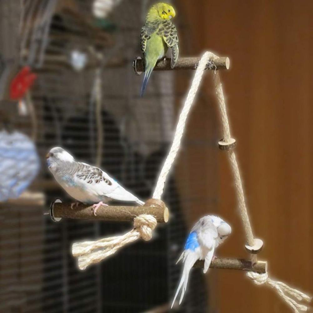 Parrot Wooden Perch Stand Hanging Climbing Hammock Swing Standing Training Toys Cage Accessories