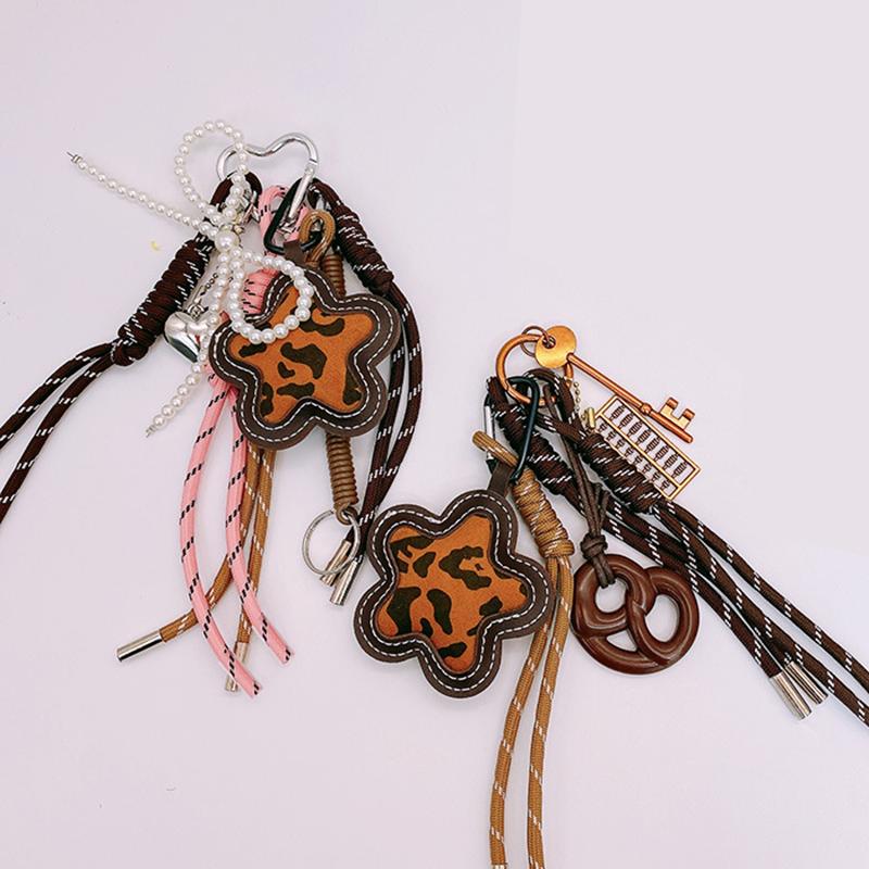 Yogodlns Braided Rope Leopard Print Flower Bag Pendant Women Handbag Backpack Decors Fashion Bag Accessories