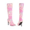 Women's High-heeled Boots with a Simple Autumn and Winter Temperament, Pointed and Fine Heel Printed Plus Size Women's Boots