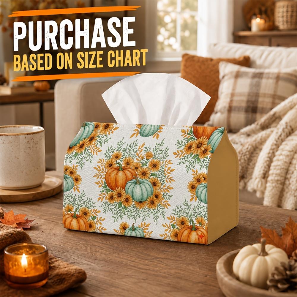 1pc Autumn Party Tissue Box,Rustic Floral,Multifunctional Tissue Holder,Pumpkin Sunflower Foliage,Outdoor Picnic Party Supplies,Desktop Tissue Storage