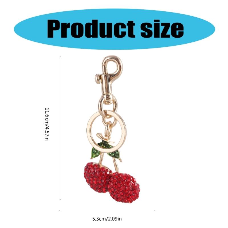 Simple Rhinestones Cherries Charm Keychains Fashion Hanging Ornament Pendant Car Keyring Backpack Decoration Bag Charm