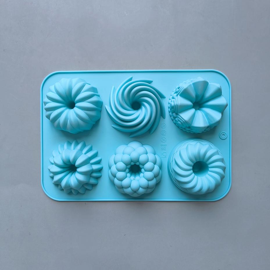 1 Pcs Silicone Donut Baking Molds Multicolor Doughnut Pans 6-Cavity Designs Donut Flower And Swirl Shaped Suitable For Baking