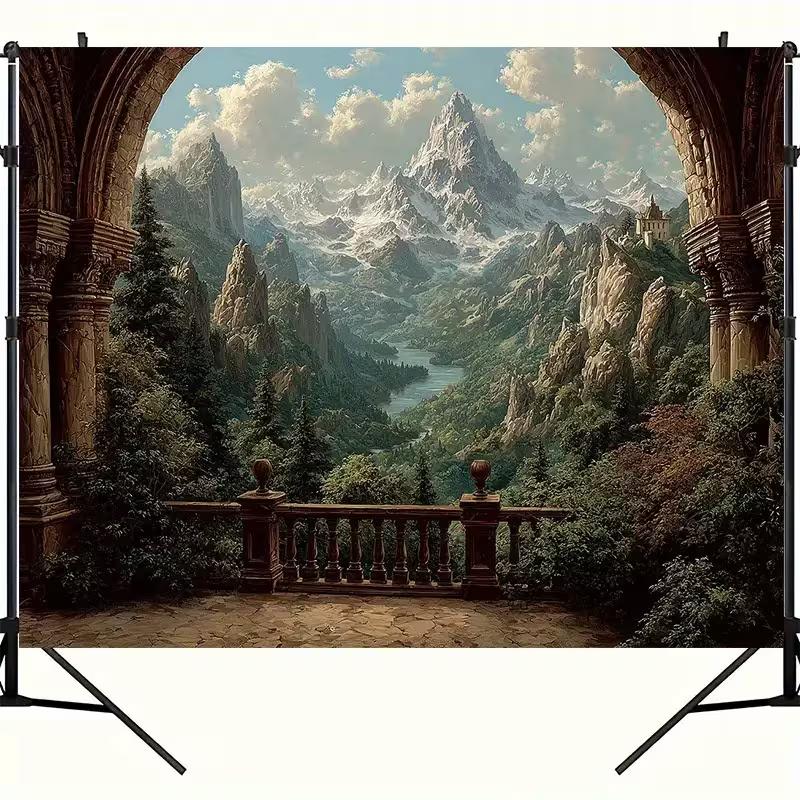 2D Fantasy Mountain Valley View Photography Background