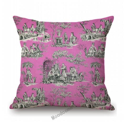 Navy Blue Delft Blue Toile De Jouy Pattern Design Royal Elegant Home Decorative Sofa Throw Pillowcase Cotton Linen Cushion Cover