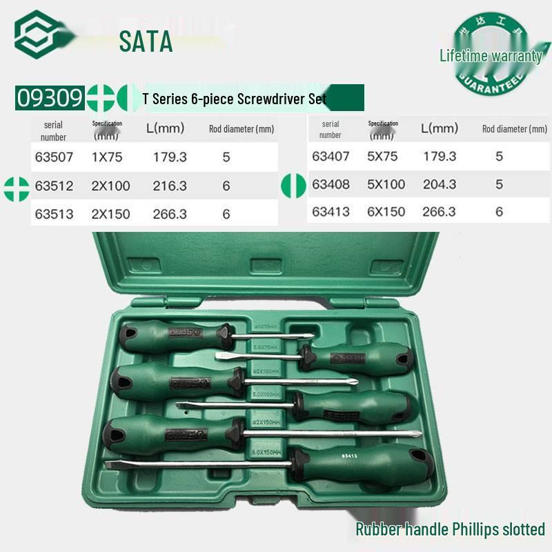 Набор отверток SATA T Series: Плоская, Крестовая, Цветок - Модели 09305, 09306, 09309