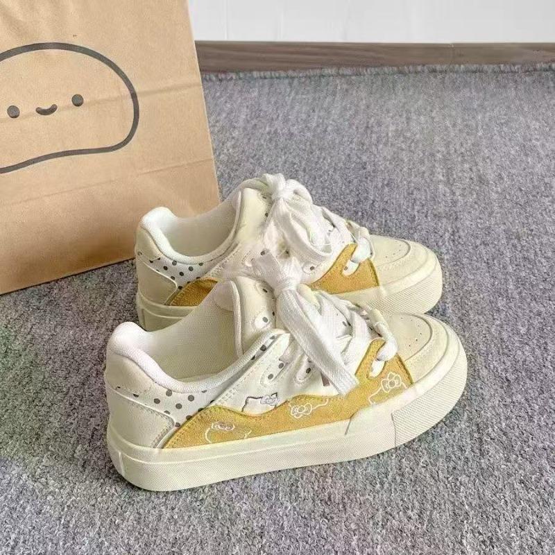 Универсальные нишевые туфли детские осенние новые на платформе белые туфли милые мультяшные кеды хлеб