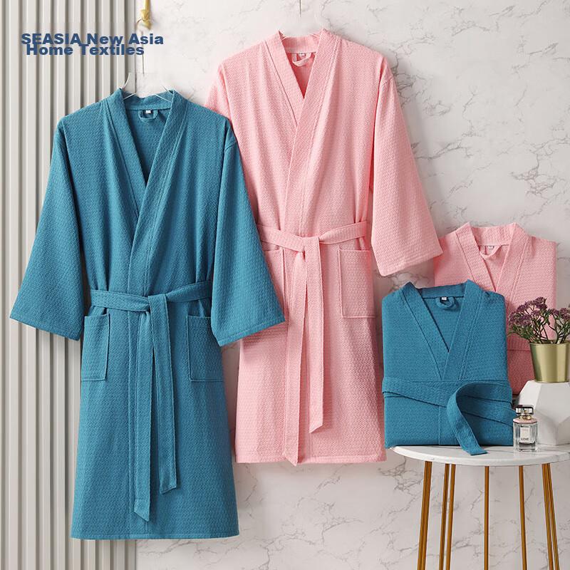 Xinya Bathrobe, Pure Cotton Waffle Pattern Adult Bathrobe, Thin Home Bathrobe for Men And Women Couples, Women's Style