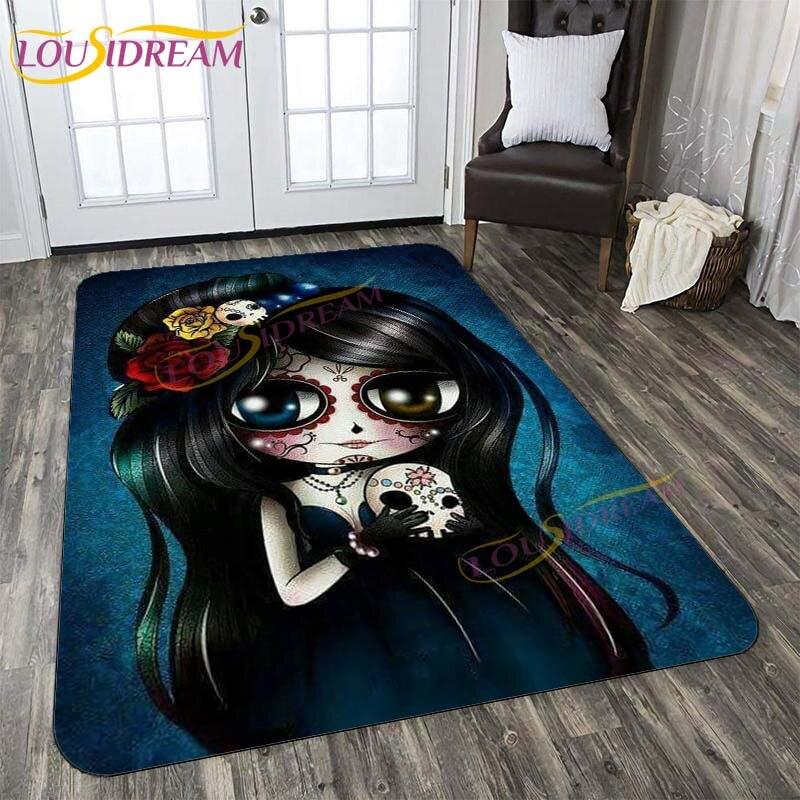 3D New Flaming Rose Floor Mat Area Rugs Rose and Skull Printed Rug and Carpets for Bedroom Home Living Room Valentine's Day Gift