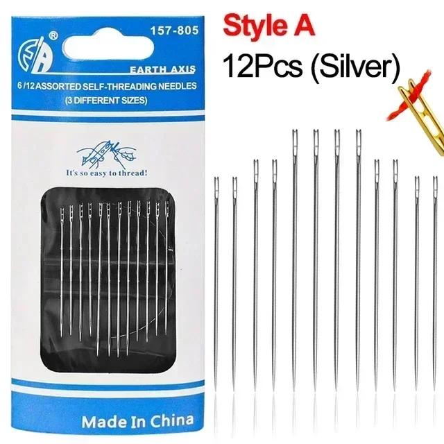 12/24/36 шт. потайных игл из нержавеющей стали, самозатачивающиеся иглы, набор для самостоятельной вышивки, ручная строчка для пожилых людей, нитевдеватель, швейные инструменты